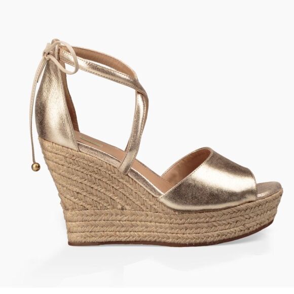 UGG Reagan Metallic Leather Strappy Open Toe Wedge Sandals Sz 10 - Picture 5 of 12